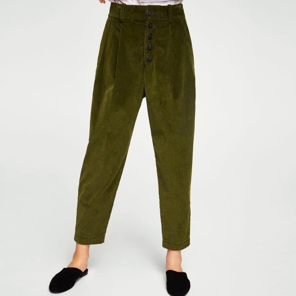 Intropia Pants - NWT Intropia Olive Pleated Corduroy Trousers S